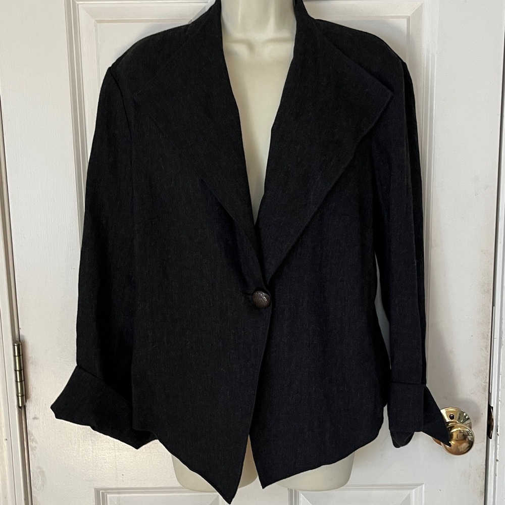 J. Jill size 12 dark gray one button blazer almost black , slit cuff sleeve